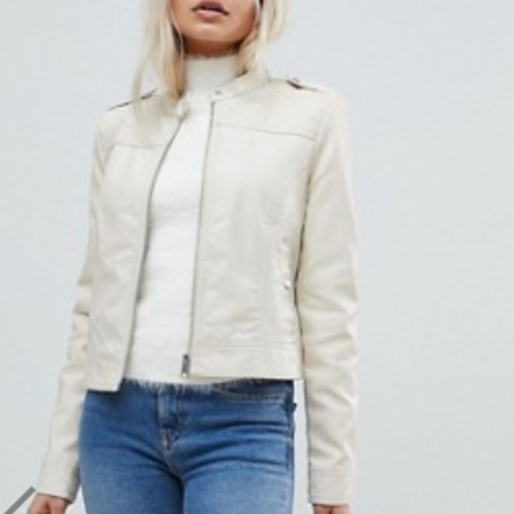 Vero Moda White Faux Leather Biker Jacket